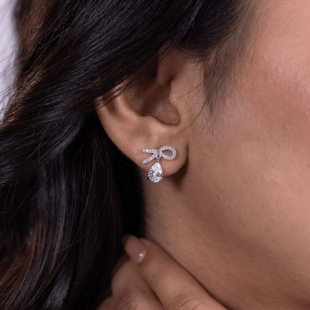 Bow Drop Sparkle Earrings - Onira Jewels