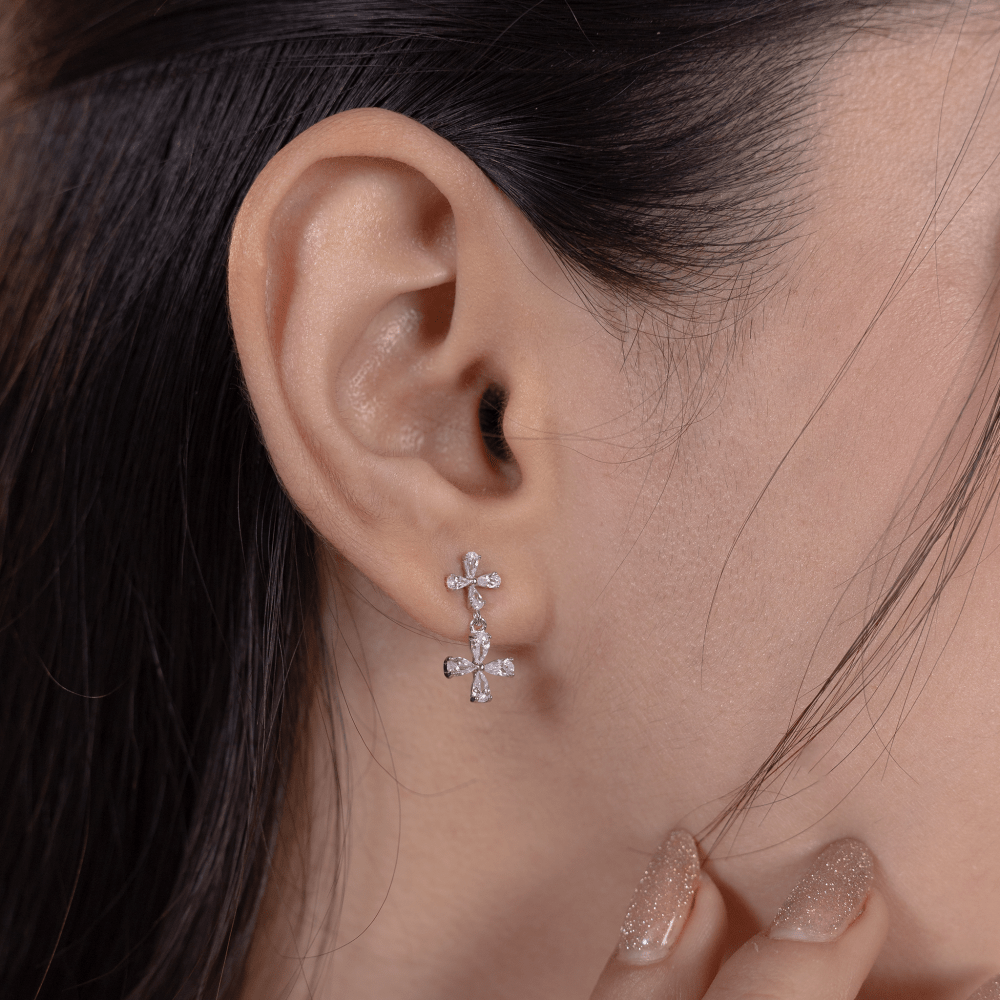 Cross Drop Sparkle Earrings - Onira Jewels