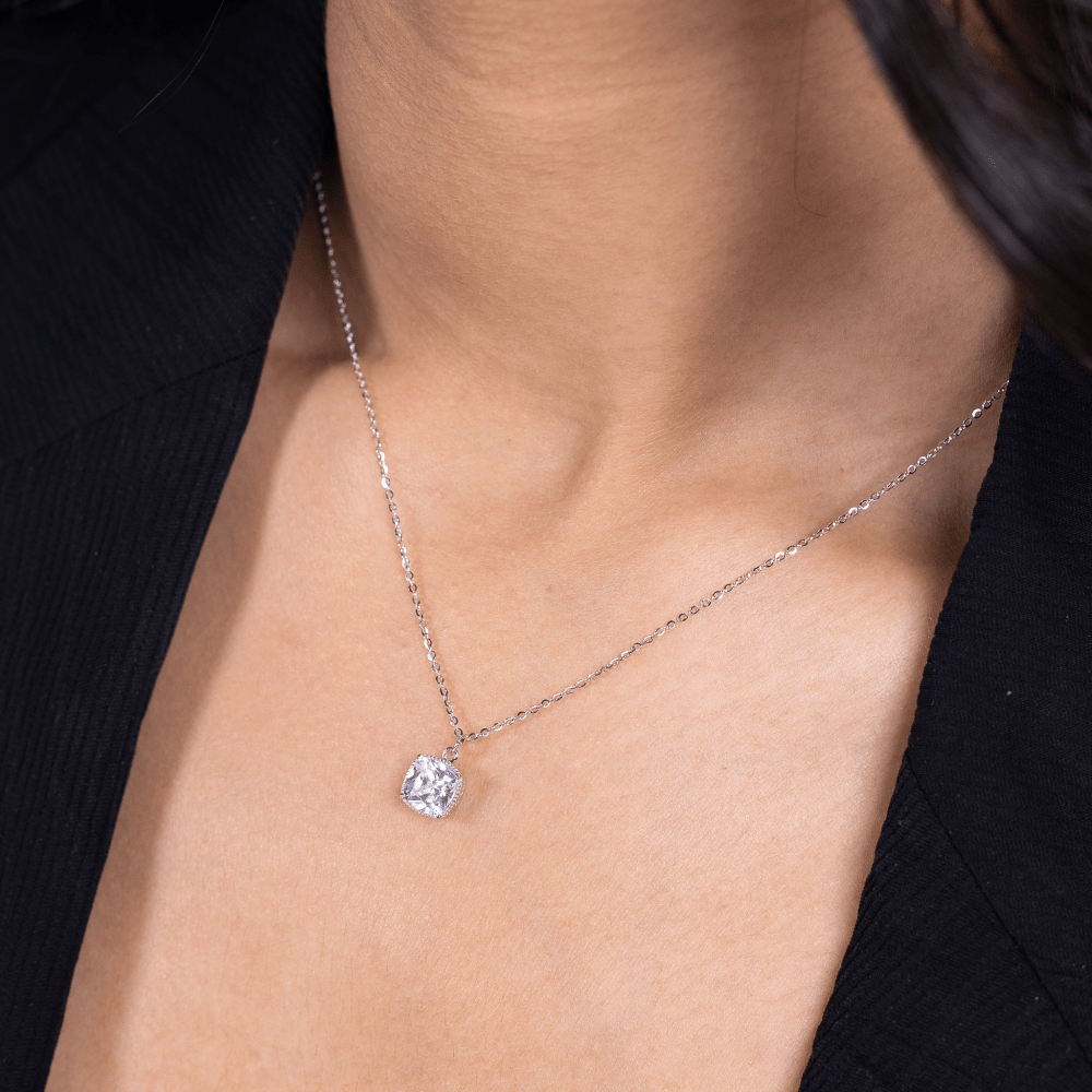 Cushion Halo Solitaire Necklace - Onira Jewels